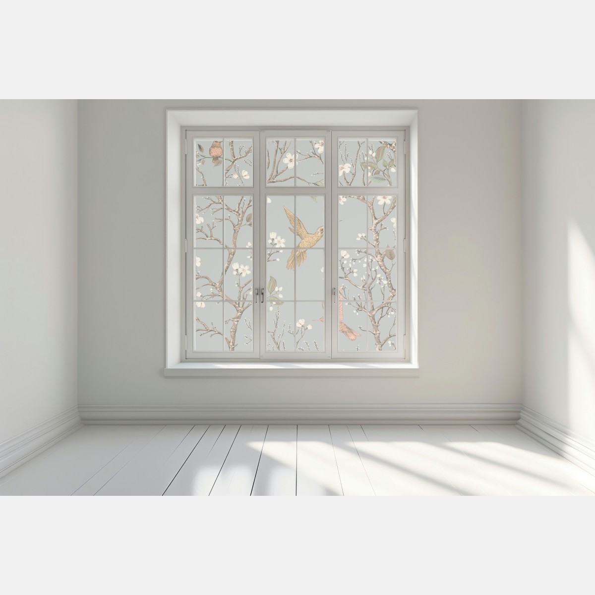 Naklejka na okno vintage wzór kolibrów i kwiatów – Wallissimo® Naklejka na okno vintage wzór kolibrów i kwiatów – Wallissimo®