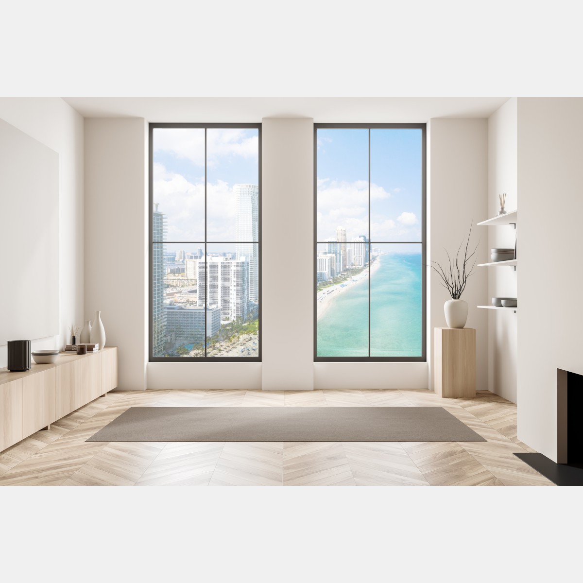 Naklejka na okno turkusowa linia brzegowa z wieżowcami – Wallissimo® Naklejka na okno turkusowa linia brzegowa z wieżowcami – Wallissimo®