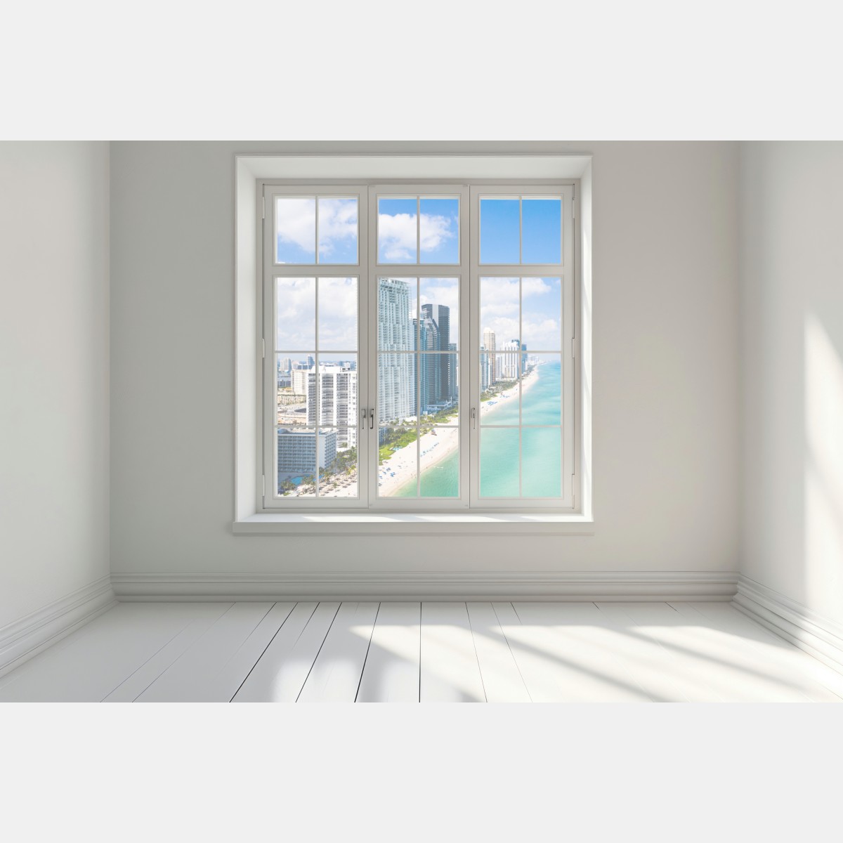 Naklejka na okno turkusowa linia brzegowa z wieżowcami – Wallissimo® Naklejka na okno turkusowa linia brzegowa z wieżowcami – Wallissimo®