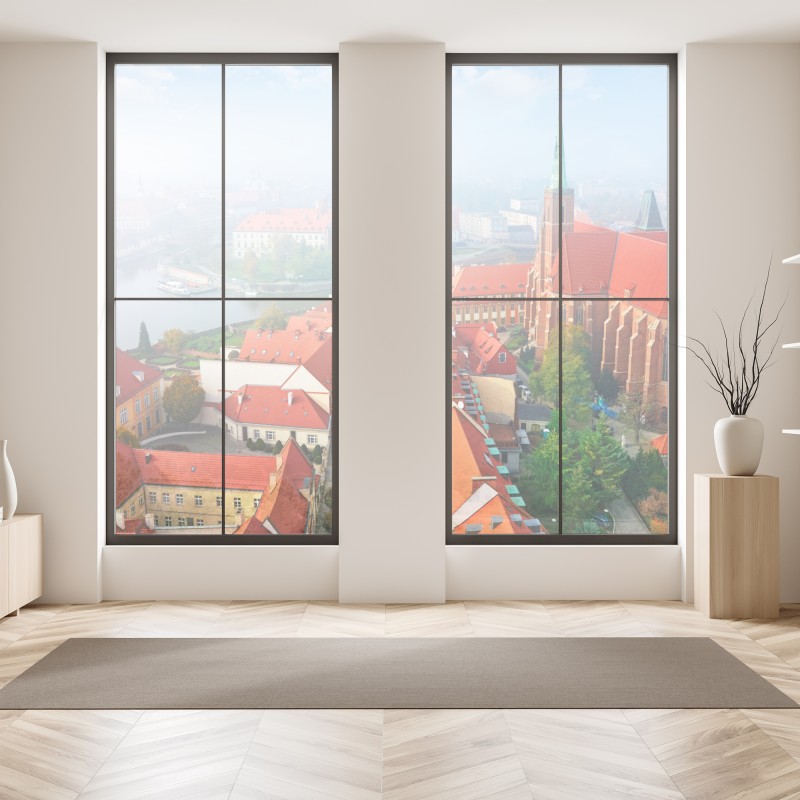 Naklejka na okno mglisty zimowy las w Karpatach – Wallissimo®