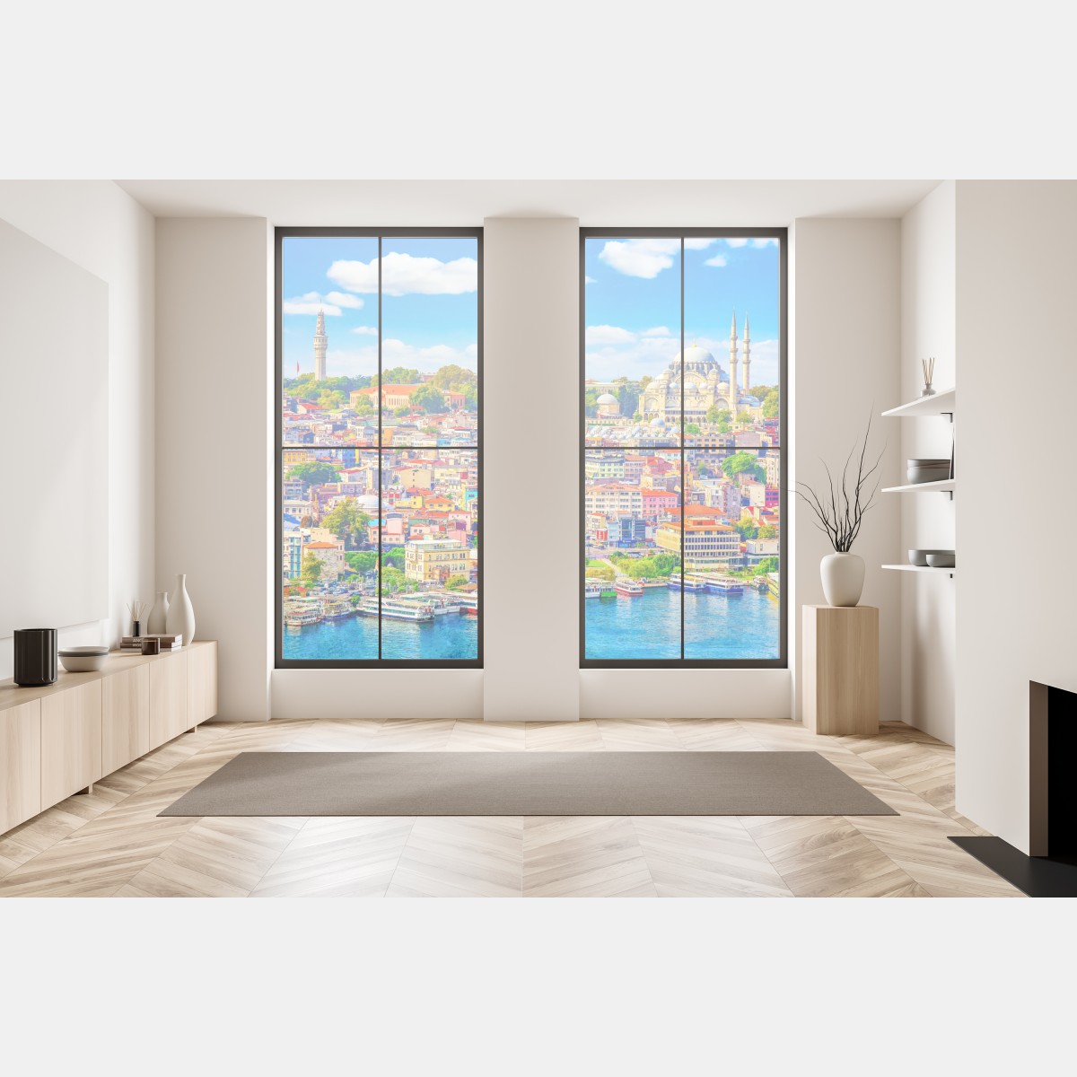 Naklejka na okno tętniący życiem widok Stambułu nad Bosforem – Wallissimo® Naklejka na okno tętniący życiem widok Stambułu nad Bosforem – Wallissimo®