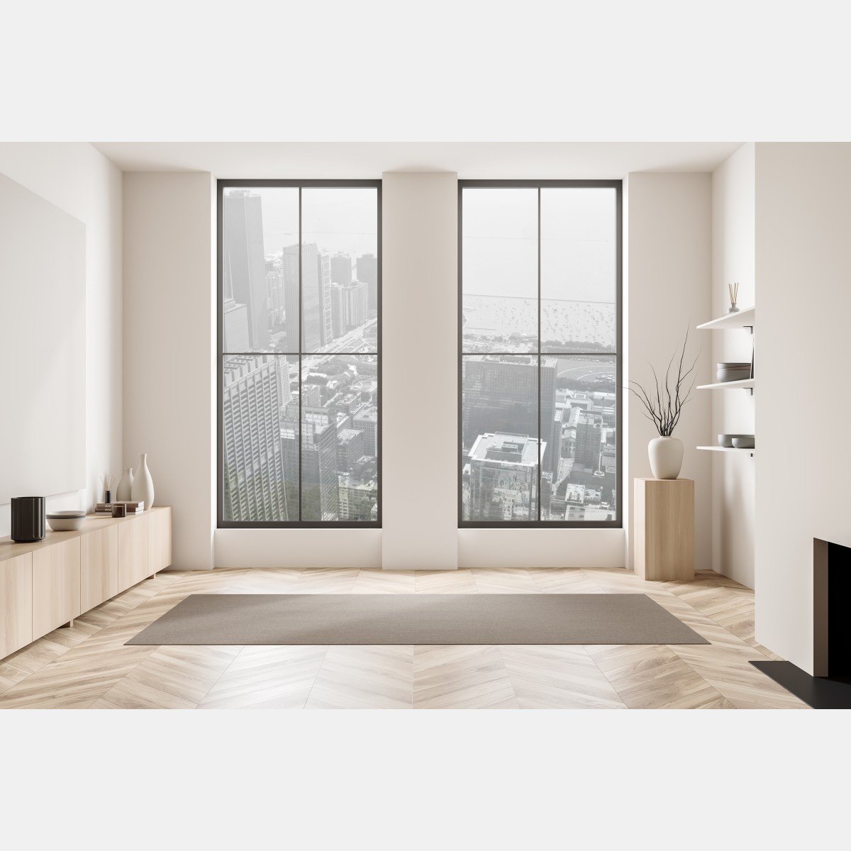 Naklejka na okno czarno-biała panorama miejskiej linii brzegowej – Wallissimo® Naklejka na okno czarno-biała panorama miejskiej linii brzegowej – Wallissimo®