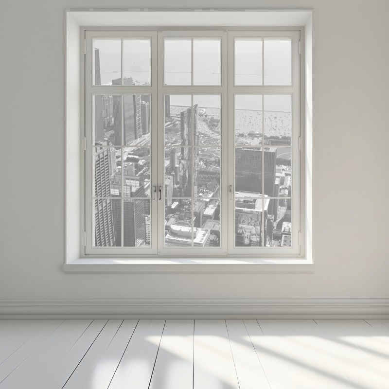 Naklejka na okno czarno-biała panorama miejskiej linii brzegowej – Wallissimo® Naklejka na okno czarno-biała panorama miejskiej linii brzegowej – Wallissimo®