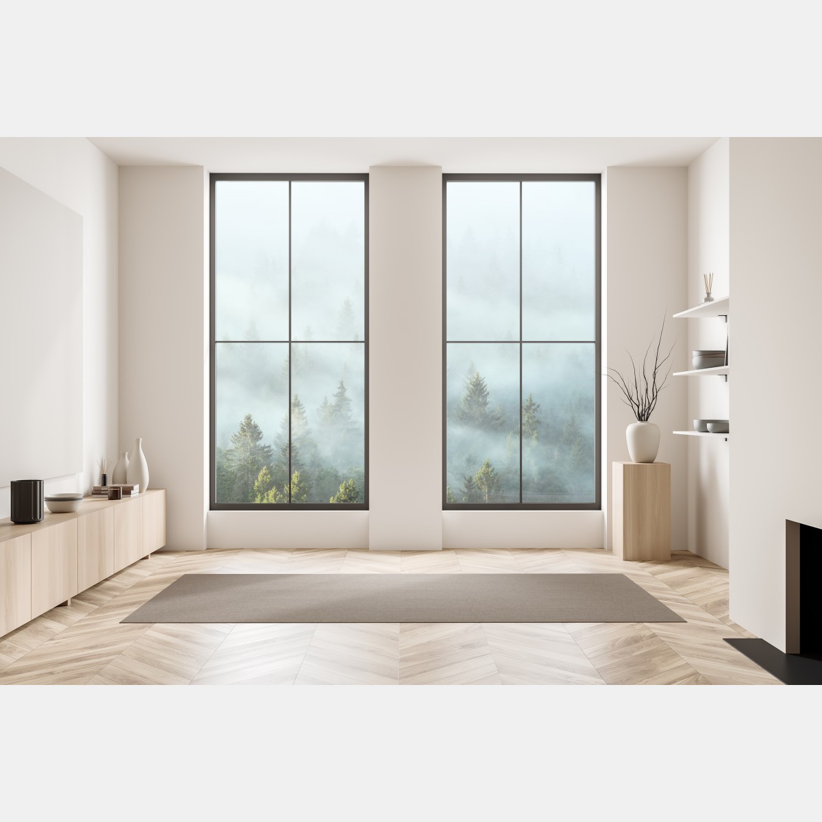 Naklejka na okno mglisty las jodłowy o poranku – Wallissimo® Naklejka na okno mglisty las jodłowy o poranku – Wallissimo®