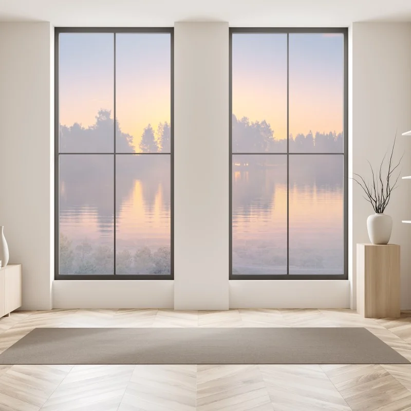 Naklejka na okno wschód słońca nad mglistym grzbietem z kamienną ścieżką – Wallissimo®