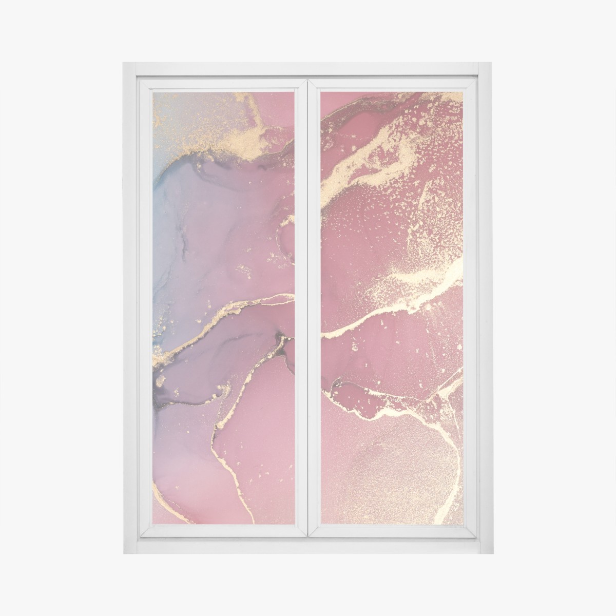 Window decal abstract purple and turquoise marble art with gold veins