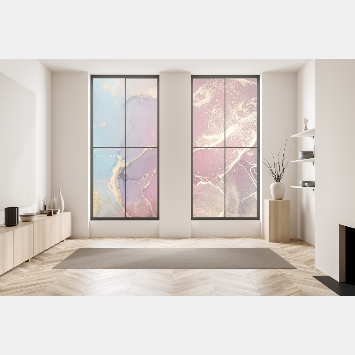 Naklejka na okno abstrakcyjne marmurowe tło w odcieniach turkusu i fioletu ze złotem – Wallissimo® Naklejka na okno abstrakcyjne marmurowe tło w odcieniach turkusu i fioletu ze złotem – Wallissimo®