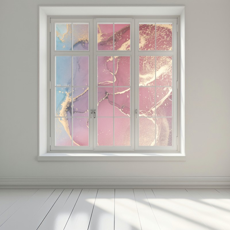 Naklejka na okno abstrakcyjne marmurowe tło w odcieniach turkusu i fioletu ze złotem – Wallissimo® Naklejka na okno abstrakcyjne marmurowe tło w odcieniach turkusu i fioletu ze złotem – Wallissimo®