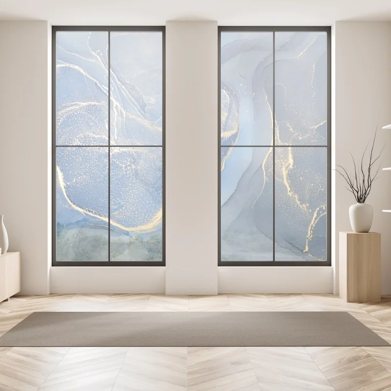 Naklejka na okno abstrakcyjne marmurowe tło w odcieniach turkusu i fioletu ze złotem – Wallissimo®