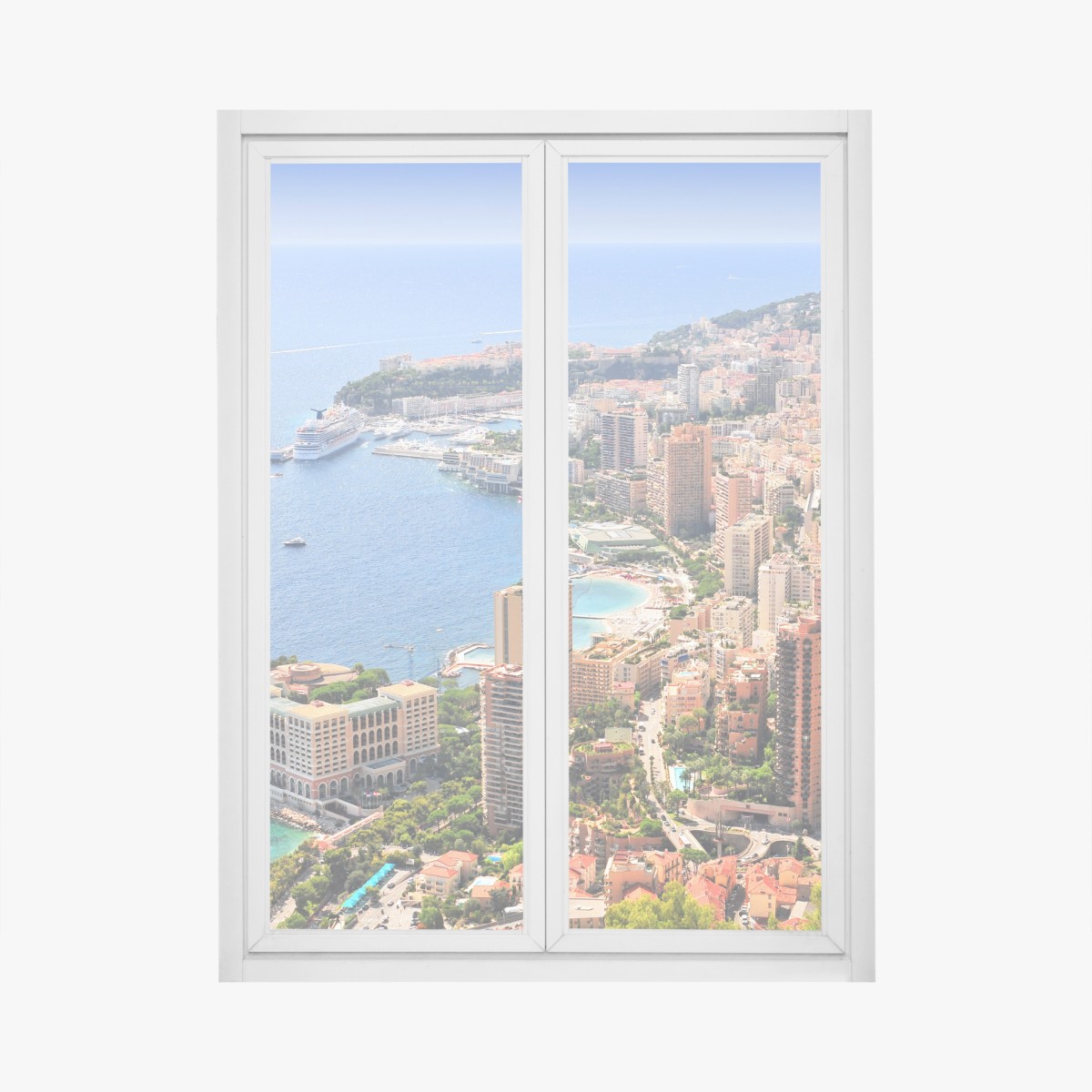 Window decal sunlit mediterranean city skyline