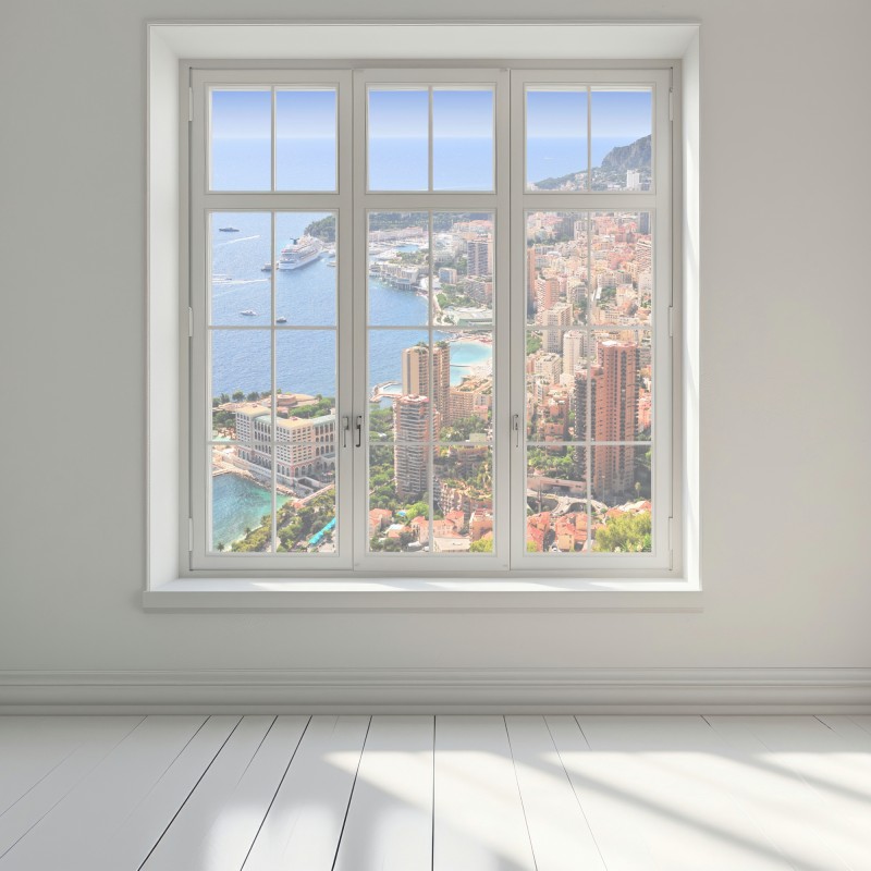 Naklejka na okno słoneczna panorama nadmorskiego miasta – Wallissimo® Naklejka na okno słoneczna panorama nadmorskiego miasta – Wallissimo®