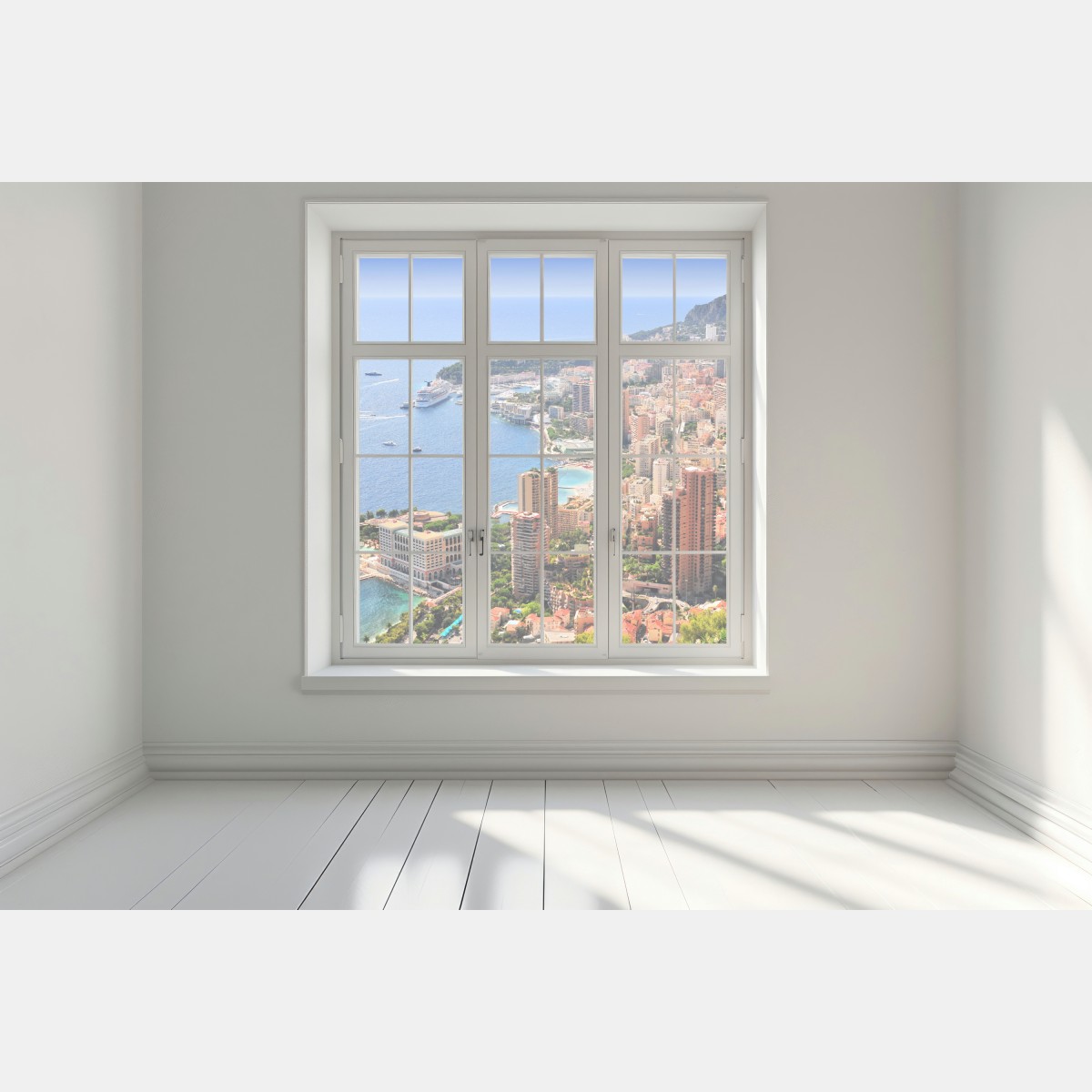 Naklejka na okno słoneczna panorama nadmorskiego miasta – Wallissimo® Naklejka na okno słoneczna panorama nadmorskiego miasta – Wallissimo®