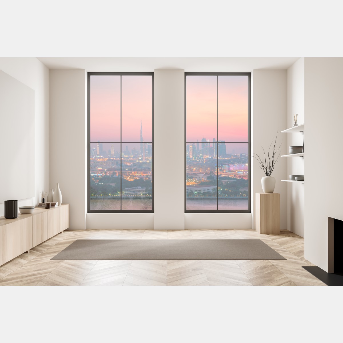 Naklejka na okno panorama Dubaju o zachodzie słońca – Wallissimo® Naklejka na okno panorama Dubaju o zachodzie słońca – Wallissimo®