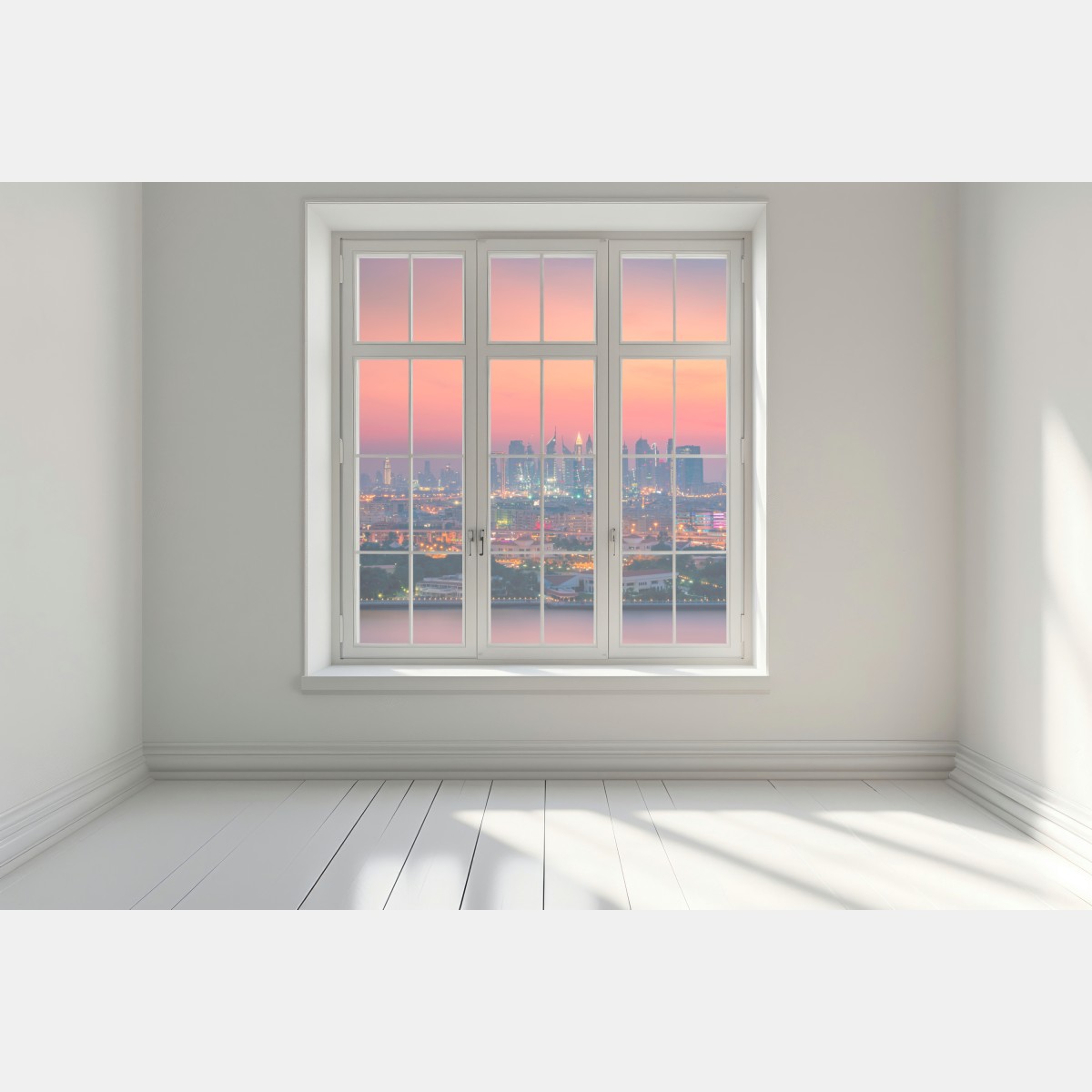 Naklejka na okno panorama Dubaju o zachodzie słońca – Wallissimo® Naklejka na okno panorama Dubaju o zachodzie słońca – Wallissimo®