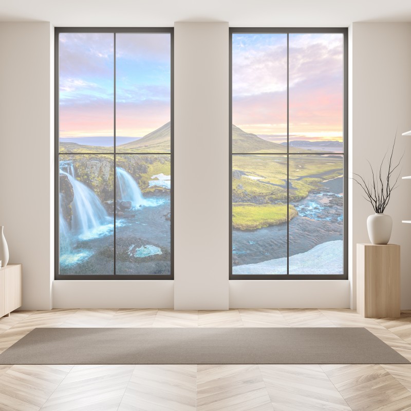 Naklejka na okno słoneczna łąka o zachodzie słońca – Wallissimo®