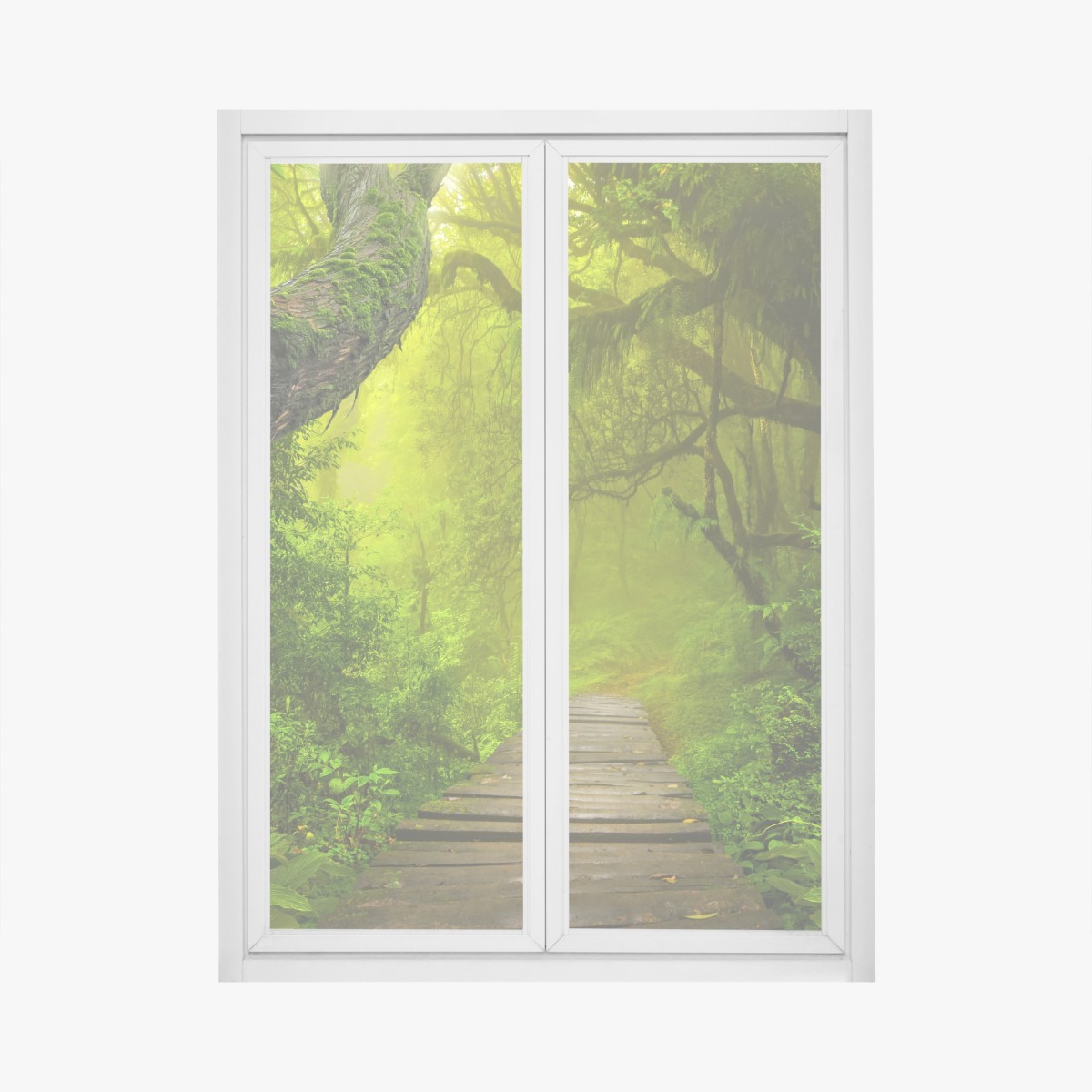 Window decal mystical green forest path