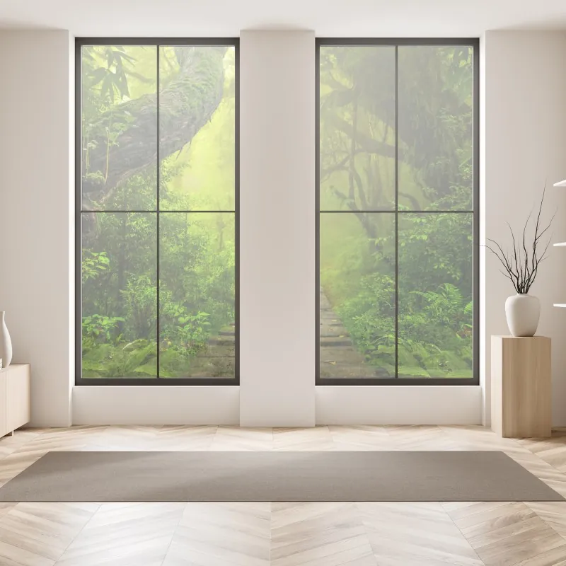 Naklejka na okno słoneczna łąka z mniszkami i błękitnym niebem – Wallissimo®