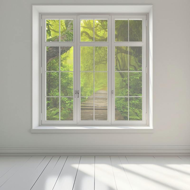 Naklejka na okno mistyczna zielona ścieżka w lesie – Wallissimo® Naklejka na okno mistyczna zielona ścieżka w lesie – Wallissimo®