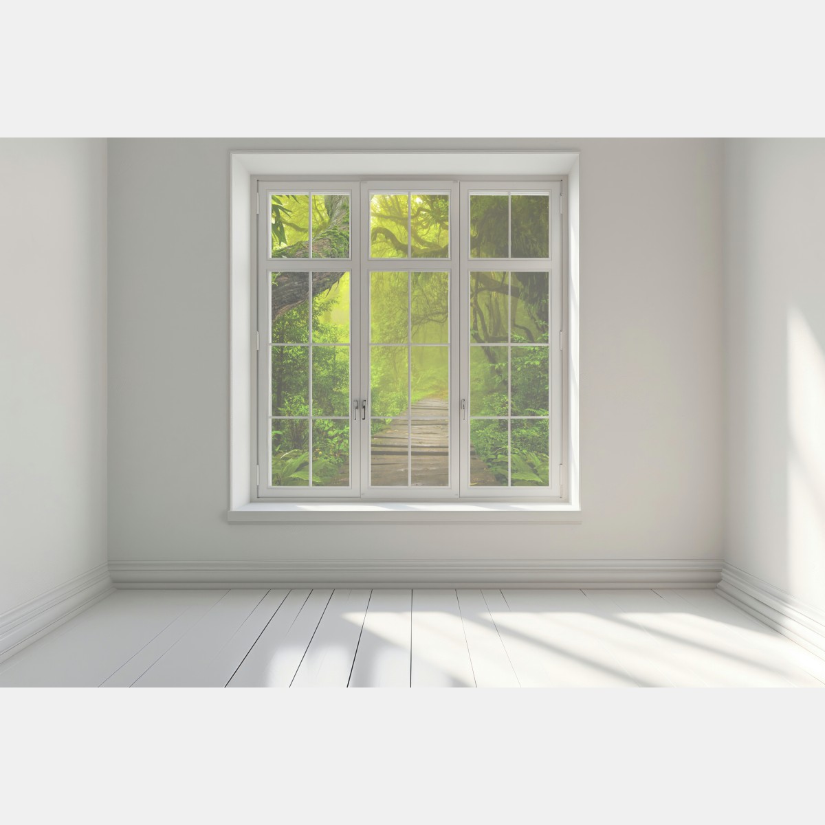 Naklejka na okno mistyczna zielona ścieżka w lesie – Wallissimo® Naklejka na okno mistyczna zielona ścieżka w lesie – Wallissimo®