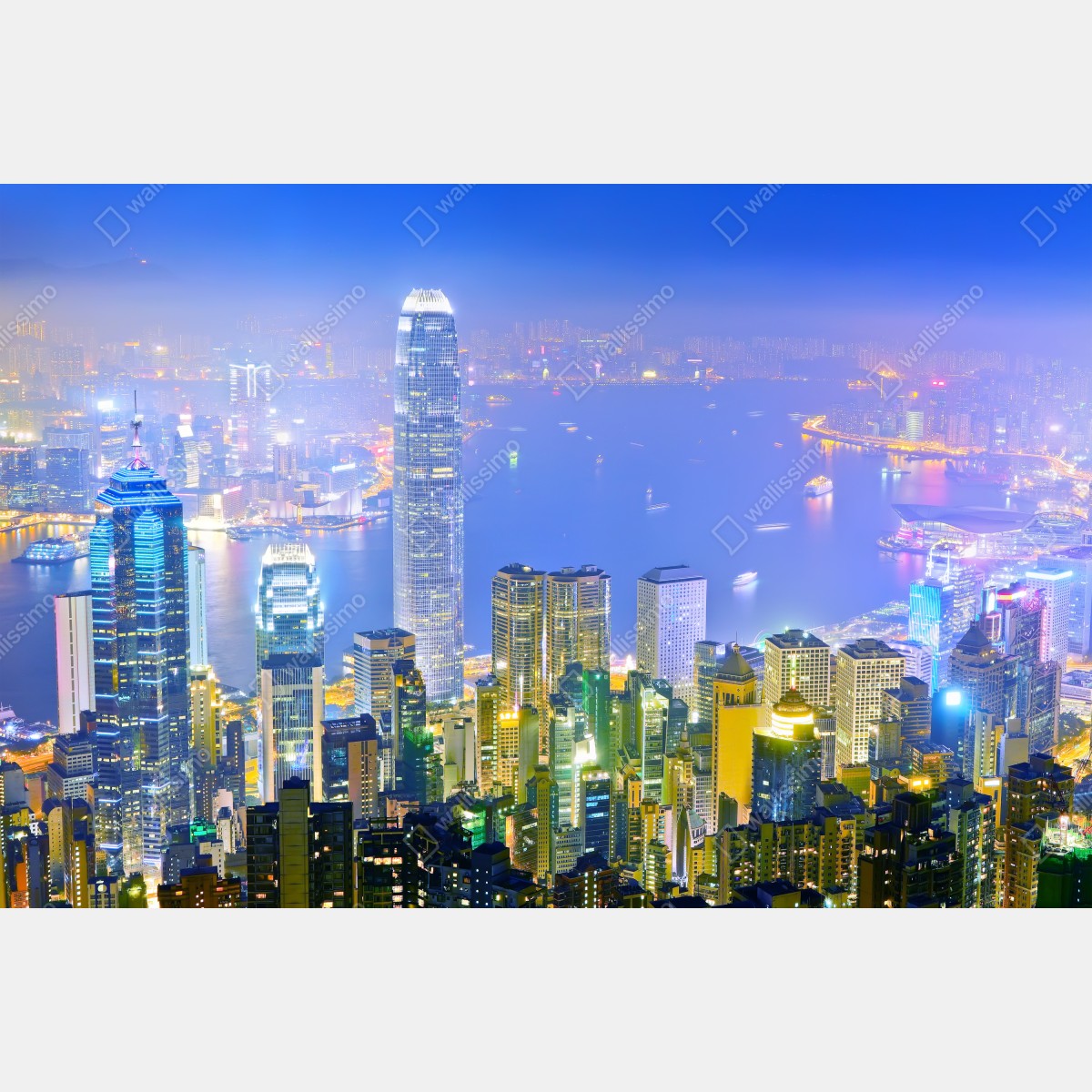Naklejka na okno panorama Hong Kongu nocą – Wallissimo® Naklejka na okno panorama Hong Kongu nocą – Wallissimo®