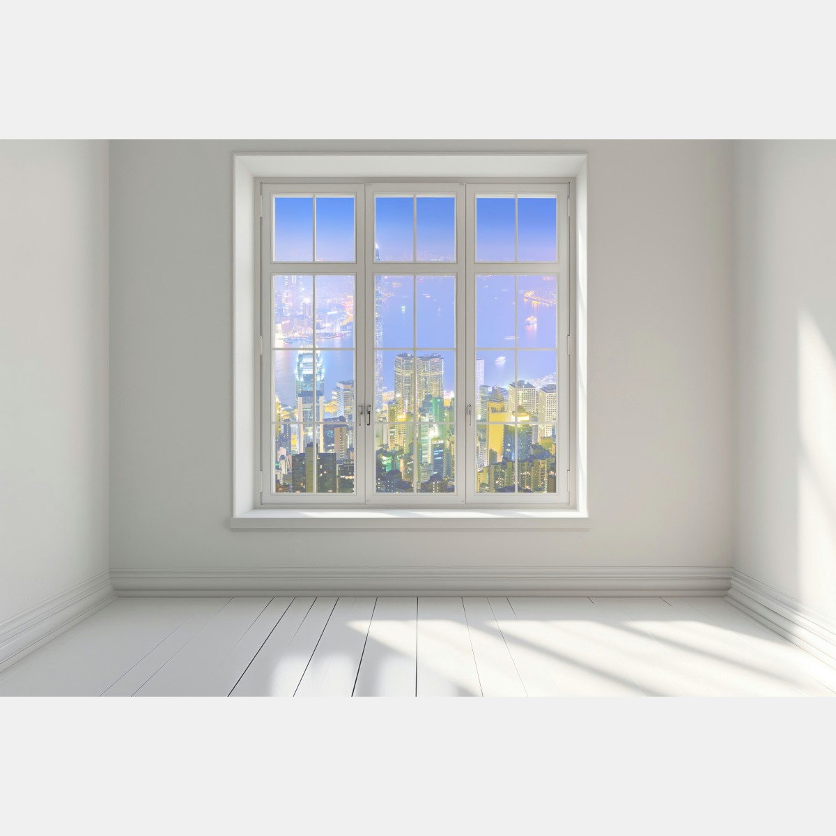 Naklejka na okno panorama Hong Kongu nocą – Wallissimo® Naklejka na okno panorama Hong Kongu nocą – Wallissimo®