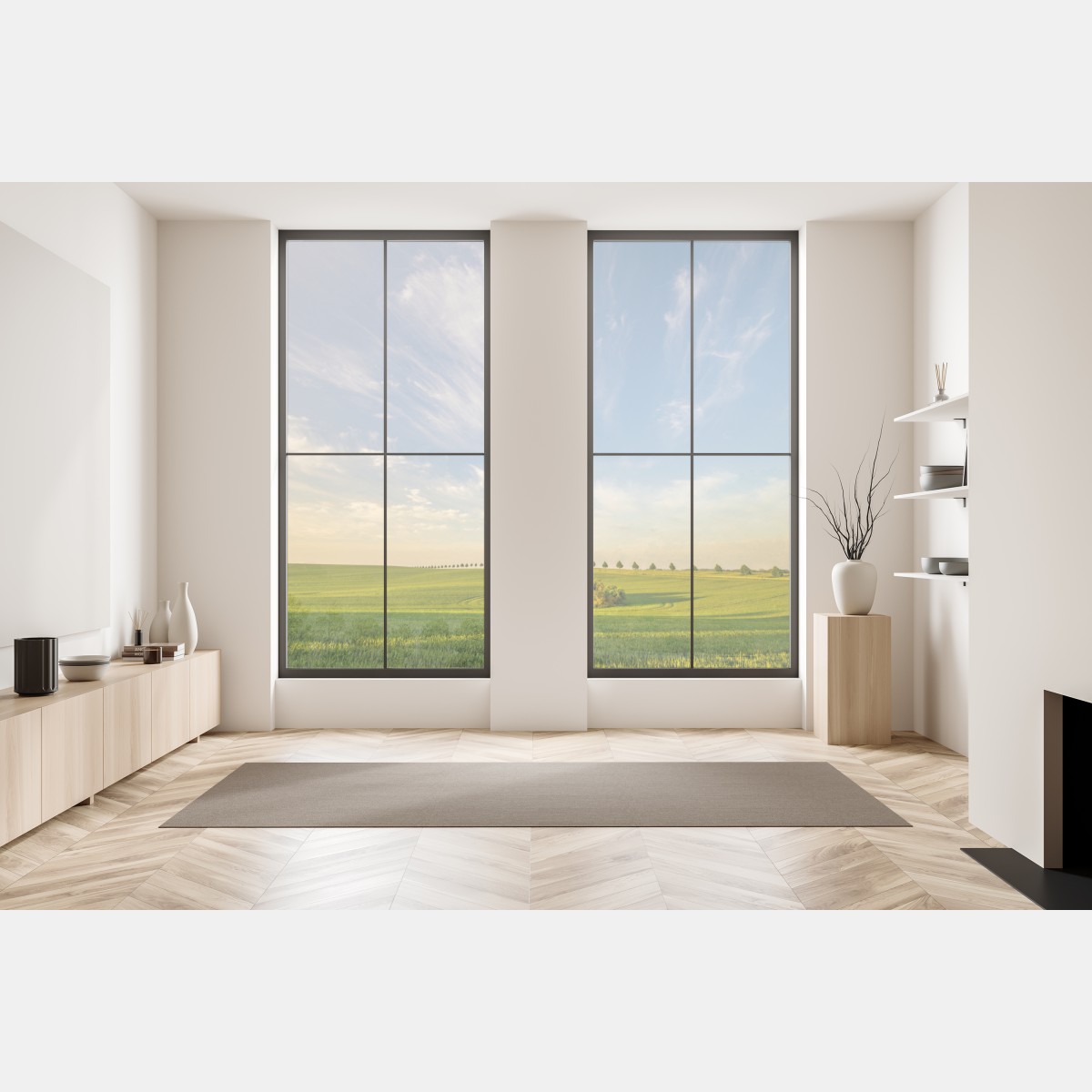 Naklejka na okno zielona łąka z rzędami młodych drzew – Wallissimo® Naklejka na okno zielona łąka z rzędami młodych drzew – Wallissimo®