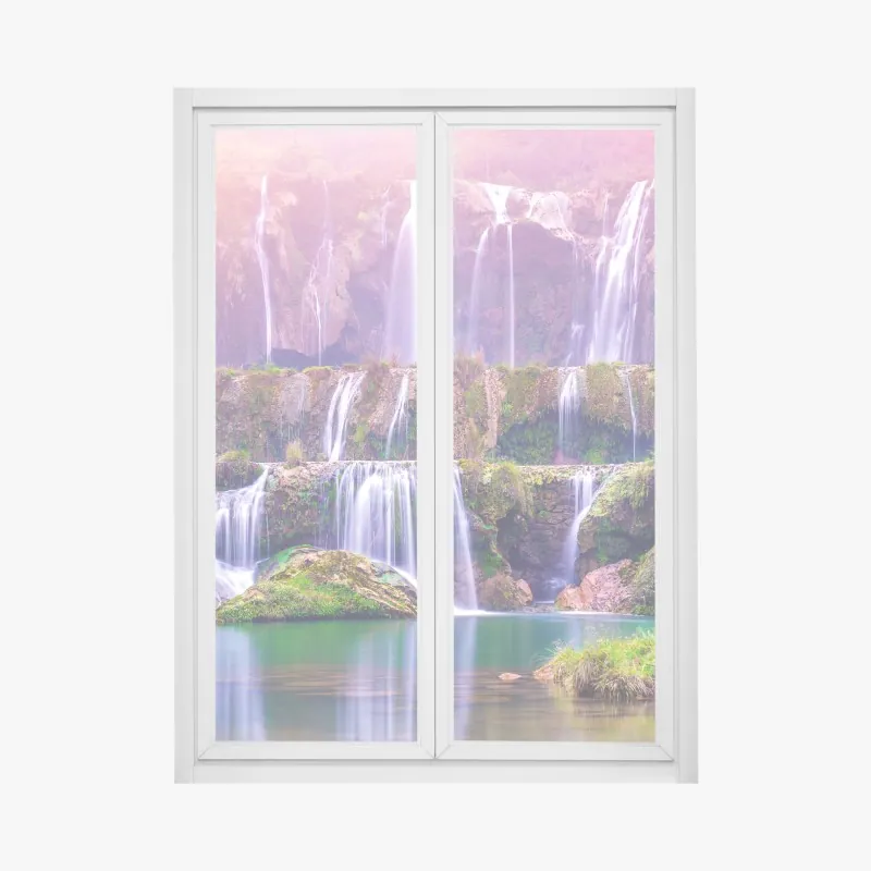 Naklejka na okno drewniany pomost nad spokojnym jeziorem – Wallissimo®