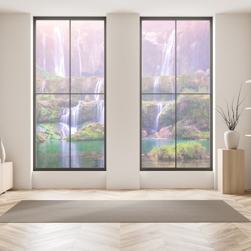 Naklejka na okno drewniany pomost nad spokojnym jeziorem – Wallissimo®