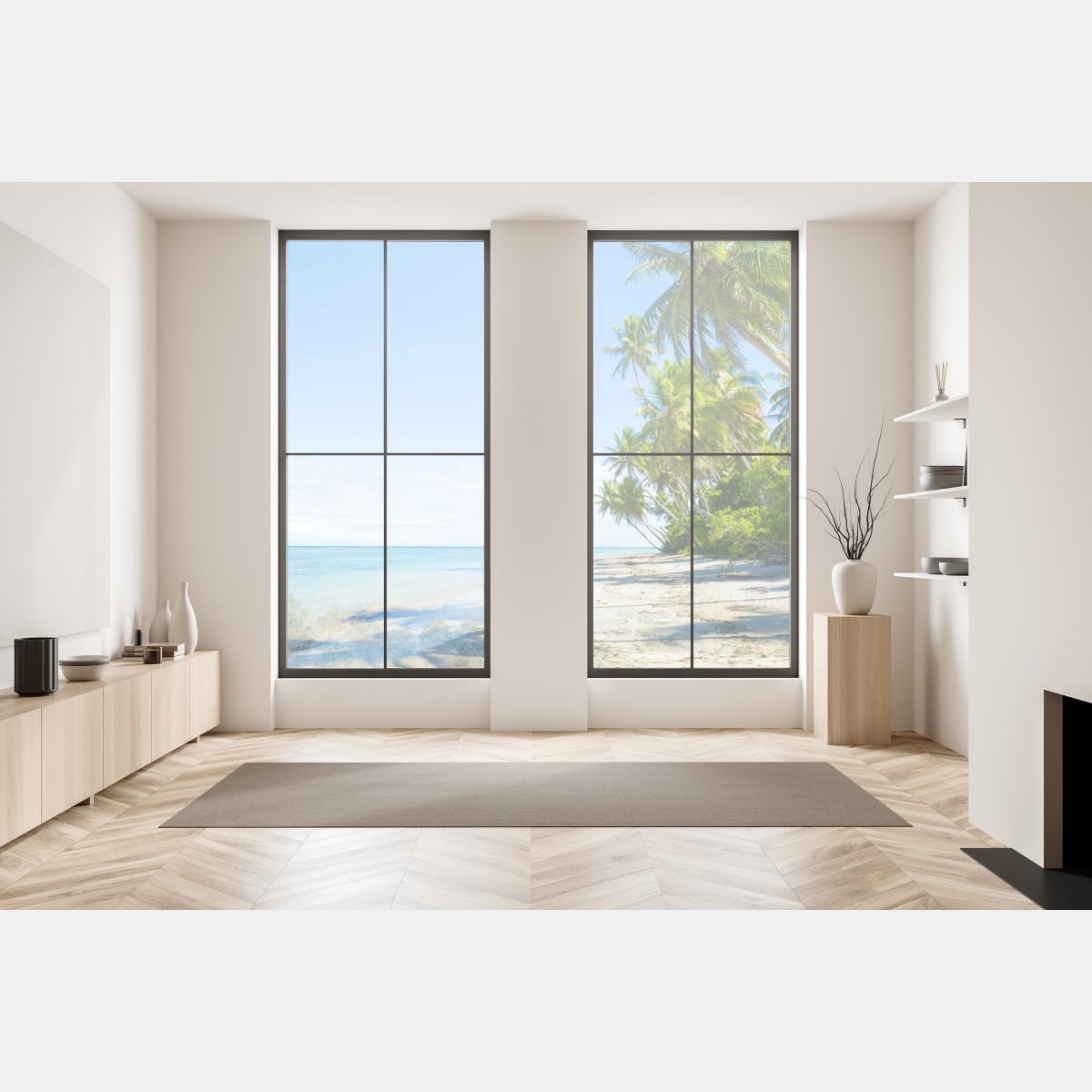 Naklejka na okno tropikalna plaża z palmami – Wallissimo® Naklejka na okno tropikalna plaża z palmami – Wallissimo®