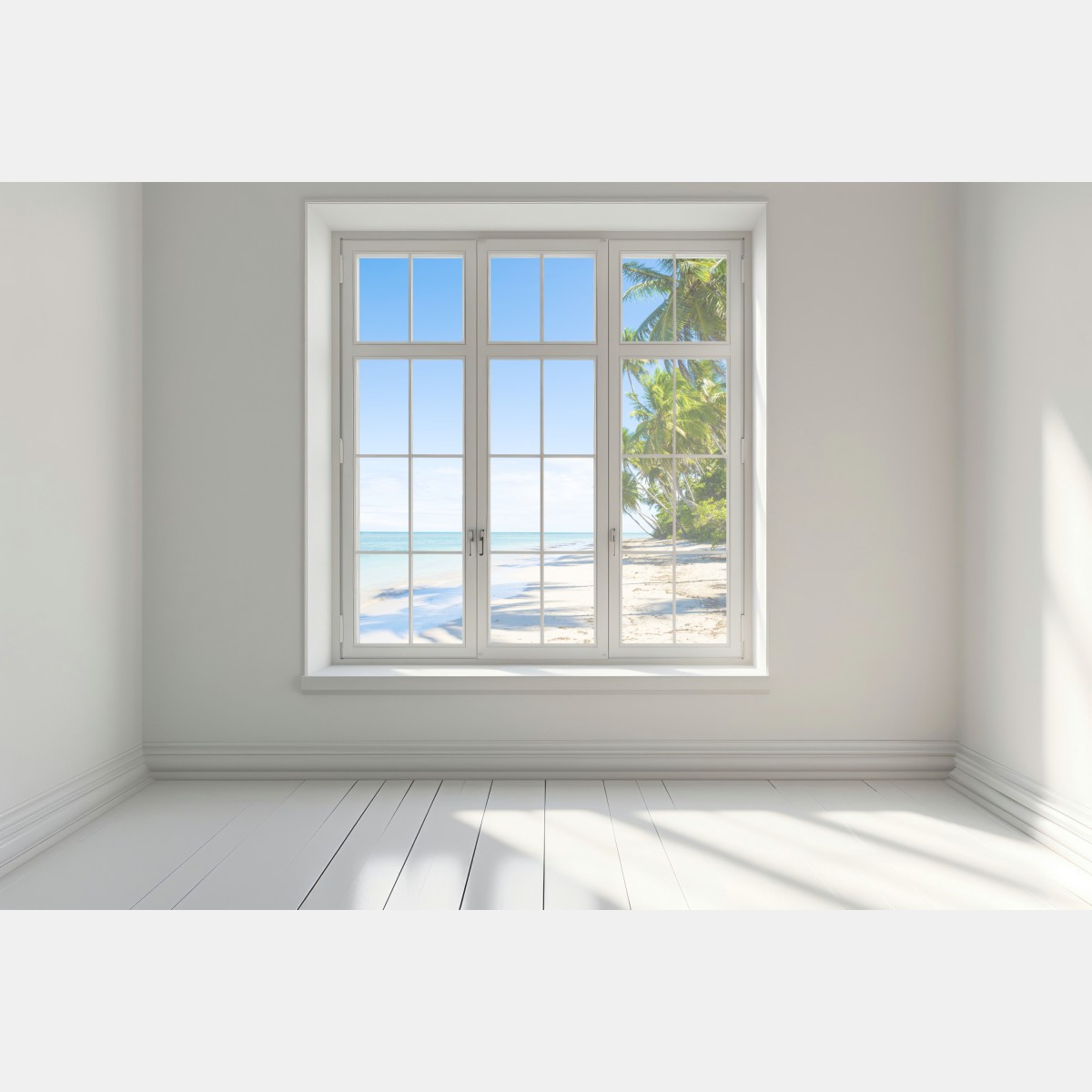 Naklejka na okno tropikalna plaża z palmami – Wallissimo® Naklejka na okno tropikalna plaża z palmami – Wallissimo®