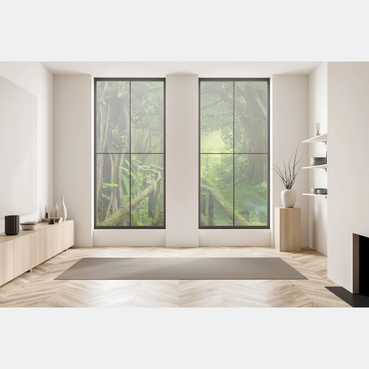 Naklejka na okno mglista kładka w tropikalnej dżungli – Wallissimo® Naklejka na okno mglista kładka w tropikalnej dżungli – Wallissimo®