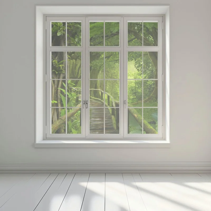 Naklejka na okno mglista kładka w tropikalnej dżungli – Wallissimo® Naklejka na okno mglista kładka w tropikalnej dżungli – Wallissimo®