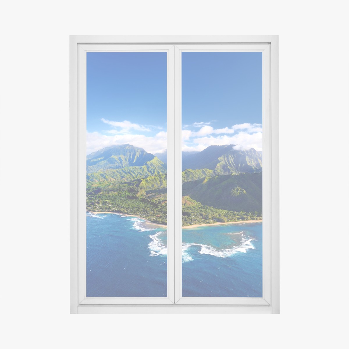 Window decal aerial tropical coastline panorama