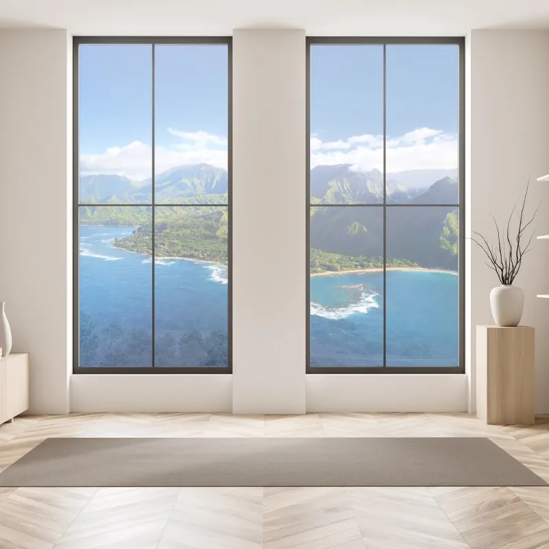 Naklejka na okno widok z lotu ptaka tropikalne wodospady z tęczą – Wallissimo®