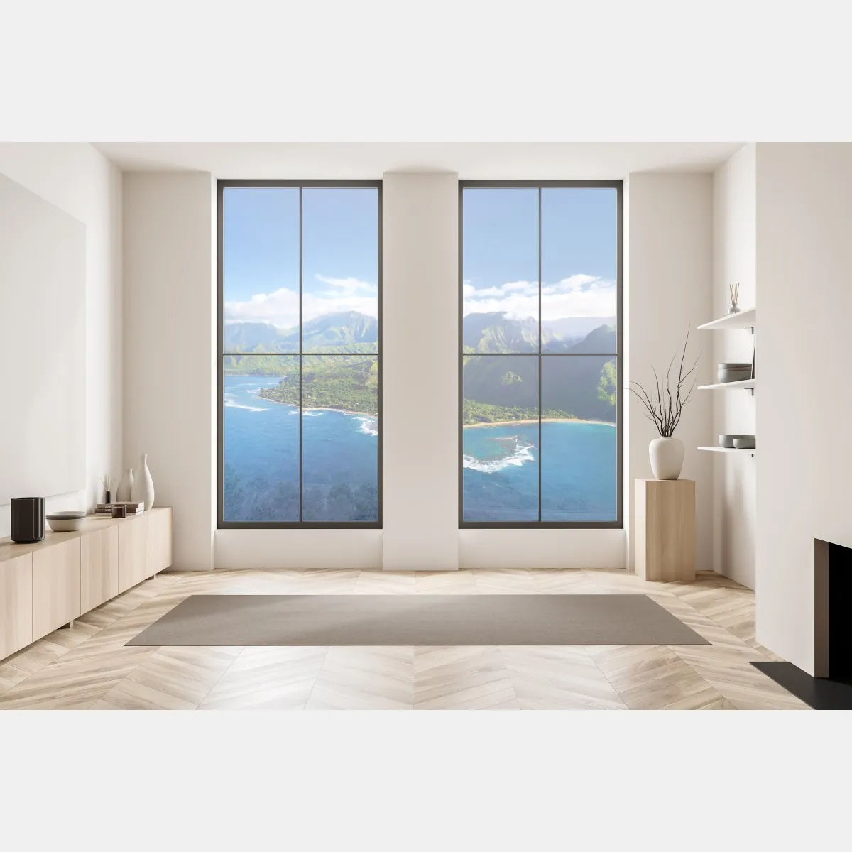 Naklejka na okno panorama tropikalnego wybrzeża z lotu ptaka – Wallissimo® Naklejka na okno panorama tropikalnego wybrzeża z lotu ptaka – Wallissimo®