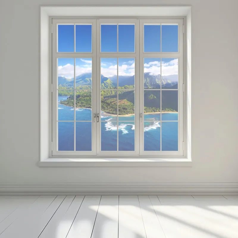 Naklejka na okno panorama tropikalnego wybrzeża z lotu ptaka – Wallissimo® Naklejka na okno panorama tropikalnego wybrzeża z lotu ptaka – Wallissimo®