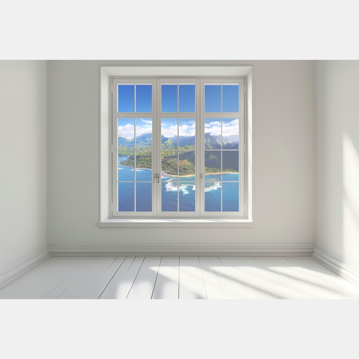 Naklejka na okno panorama tropikalnego wybrzeża z lotu ptaka – Wallissimo® Naklejka na okno panorama tropikalnego wybrzeża z lotu ptaka – Wallissimo®