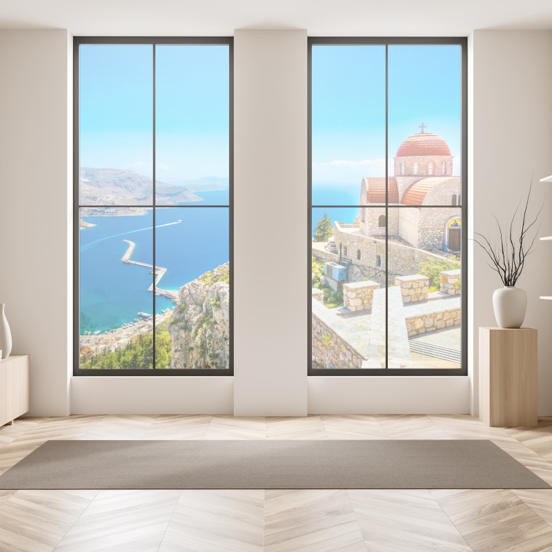 Naklejka na okno jesienna panorama gór i jeziora – Wallissimo®