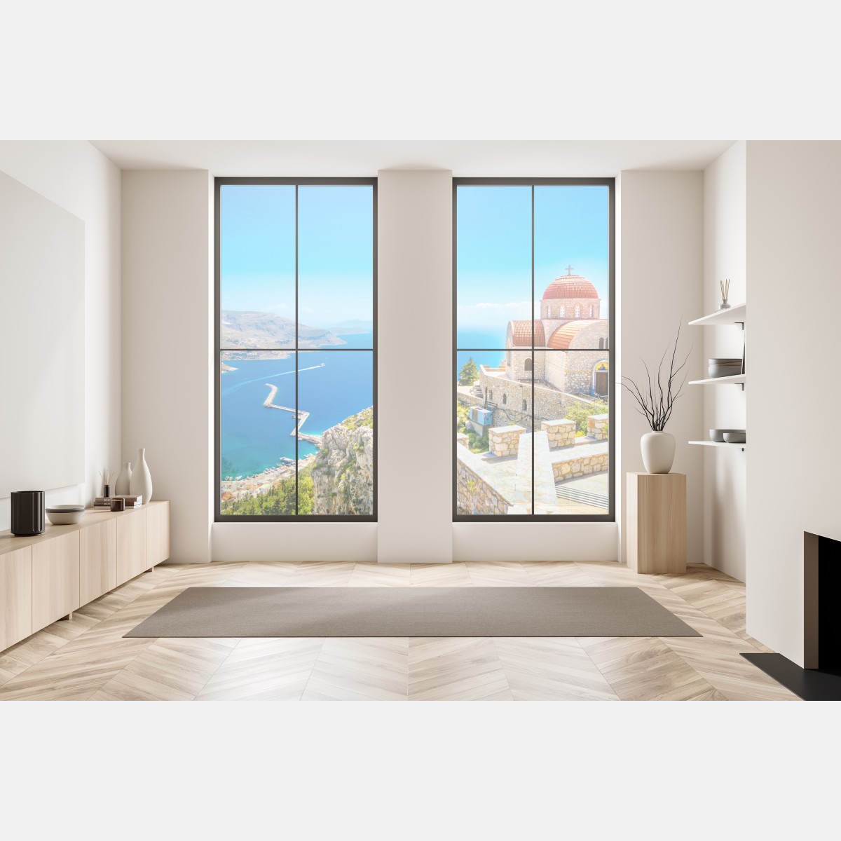 Naklejka na okno grecki kościół na klifie nad morzem – Wallissimo® Naklejka na okno grecki kościół na klifie nad morzem – Wallissimo®