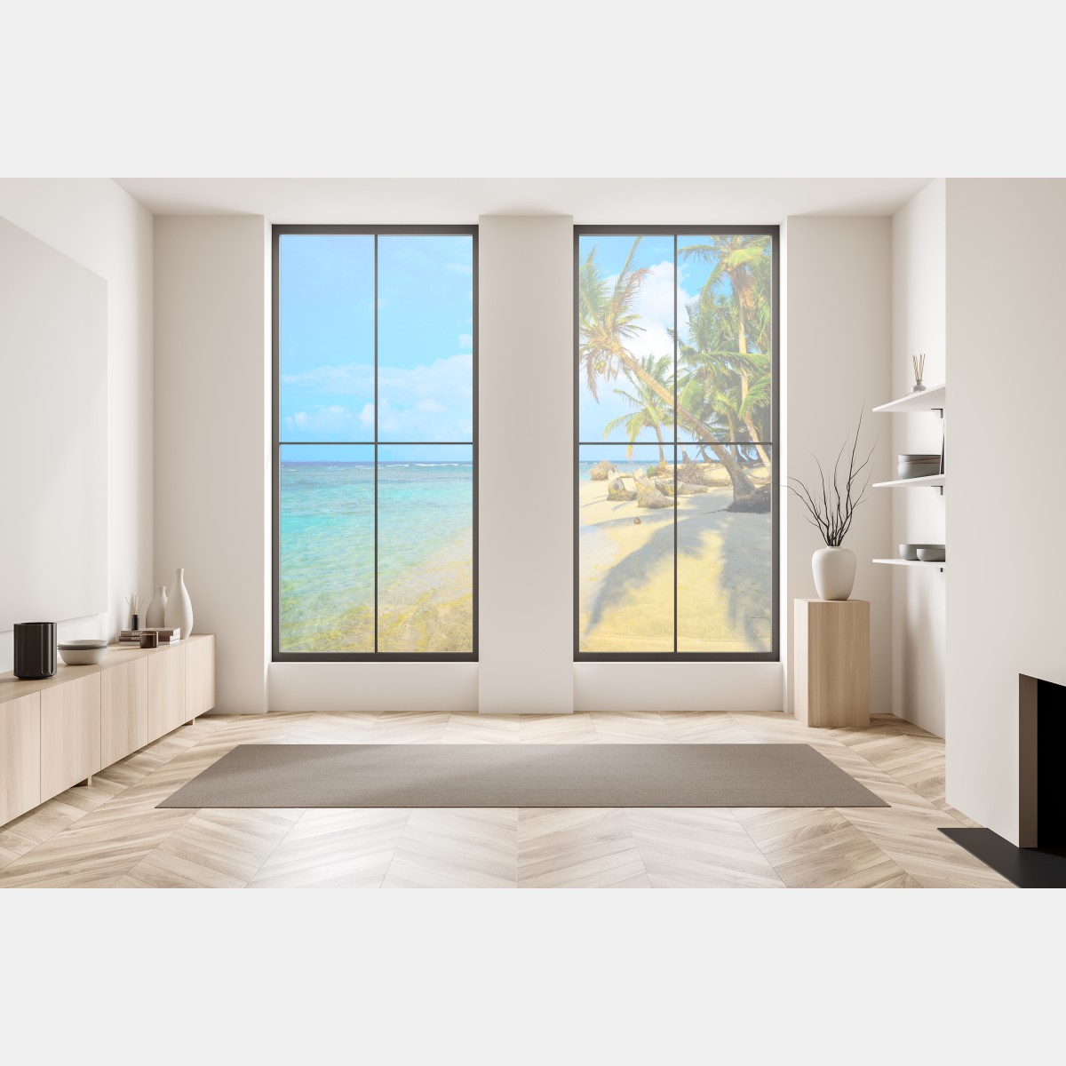 Naklejka na okno tropikalna turkusowa plaża – Wallissimo® Naklejka na okno tropikalna turkusowa plaża – Wallissimo®