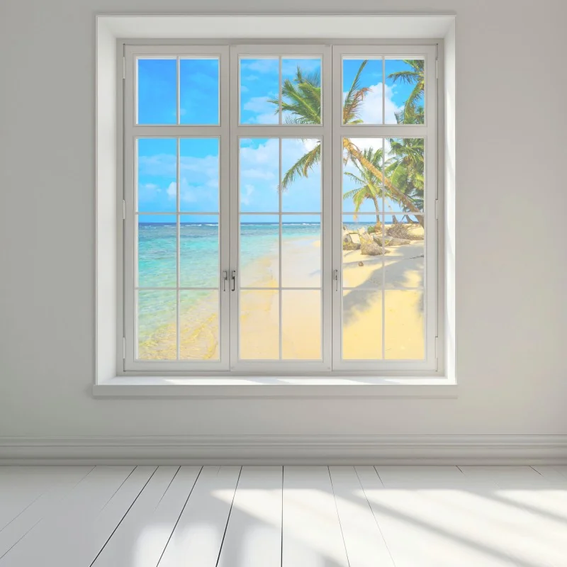 Naklejka na okno tropikalna turkusowa plaża – Wallissimo® Naklejka na okno tropikalna turkusowa plaża – Wallissimo®