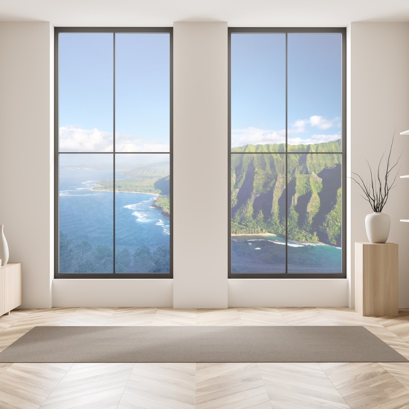 Naklejka na okno Polskie pole rzepaku pod błękitnym niebem – Wallissimo®