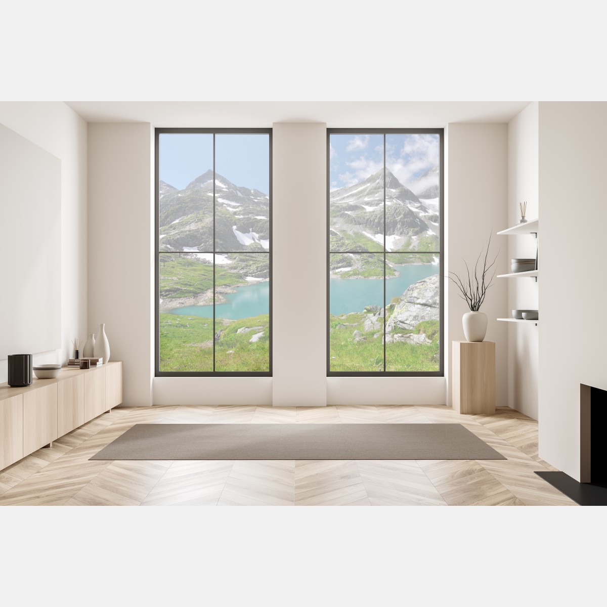 Naklejka na okno alpejskie jezioro z turkusową wodą i górami – Wallissimo® Naklejka na okno alpejskie jezioro z turkusową wodą i górami – Wallissimo®