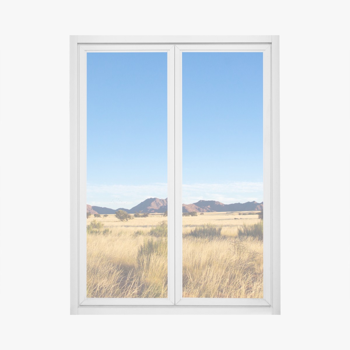 Window decal serene savanna landscape under a clear blue sky