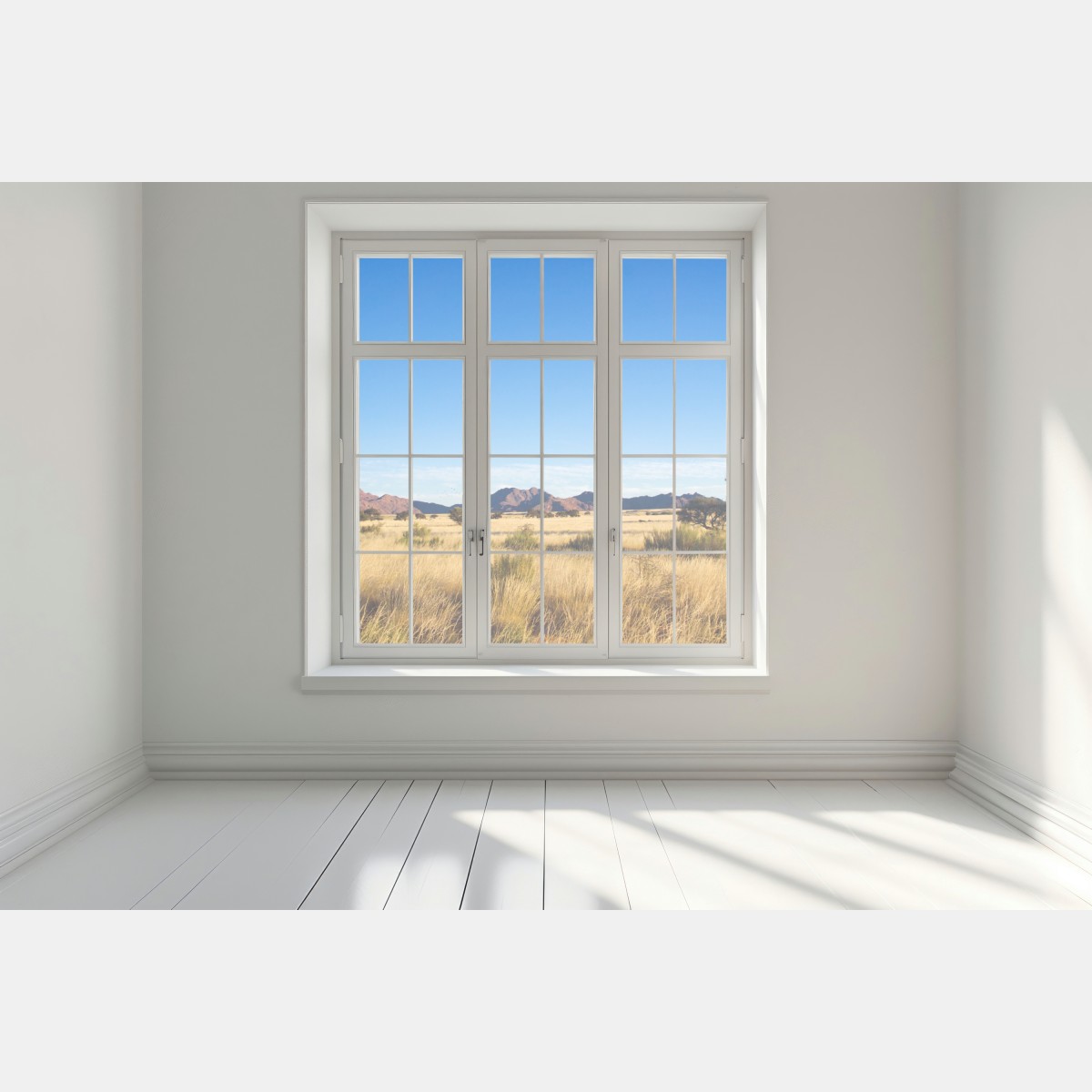 Naklejka na okno spokojny krajobraz sawanny pod bezchmurnym niebem – Wallissimo® Naklejka na okno spokojny krajobraz sawanny pod bezchmurnym niebem – Wallissimo®