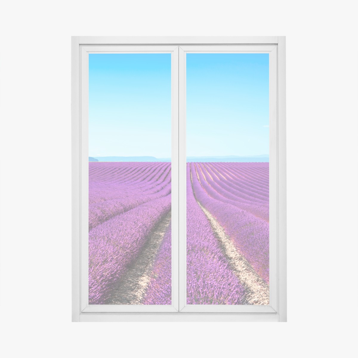 Window decal lavender fields under blue sky