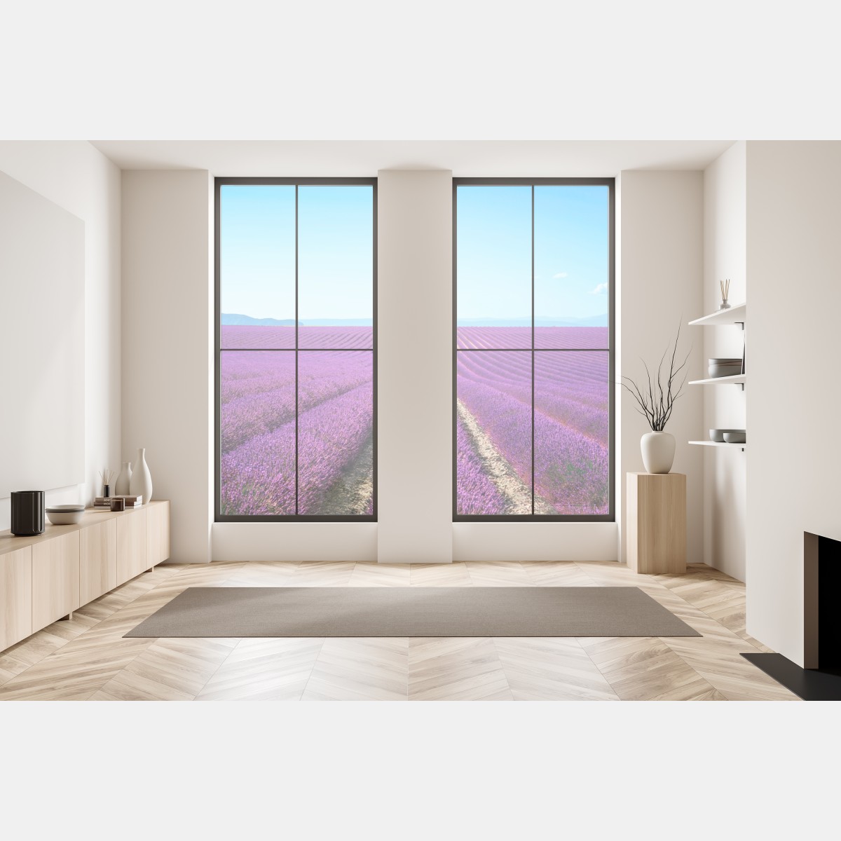 Naklejka na okno pola lawendy pod błękitnym niebem – Wallissimo® Naklejka na okno pola lawendy pod błękitnym niebem – Wallissimo®