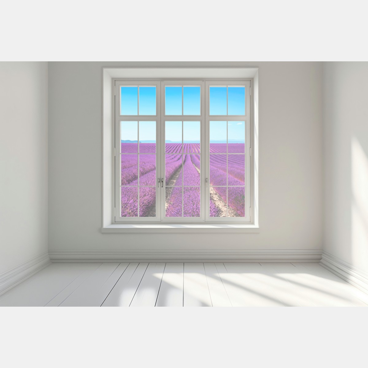 Naklejka na okno pola lawendy pod błękitnym niebem – Wallissimo® Naklejka na okno pola lawendy pod błękitnym niebem – Wallissimo®