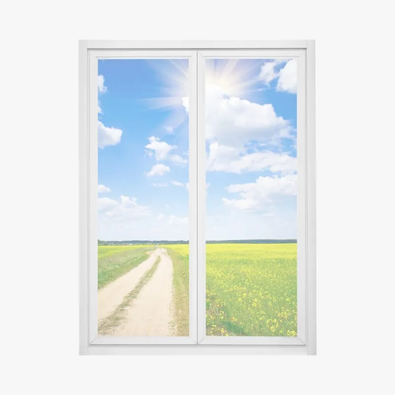 Naklejka na okno tropikalne fioletowe liście na żółtym tle – Wallissimo®