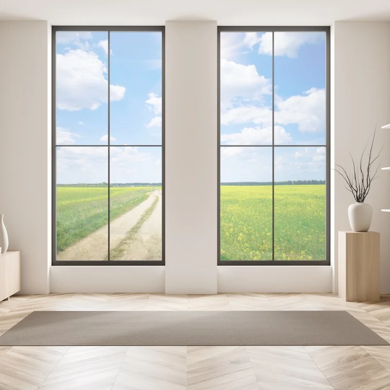 Naklejka na okno tropikalne fioletowe liście na żółtym tle – Wallissimo®